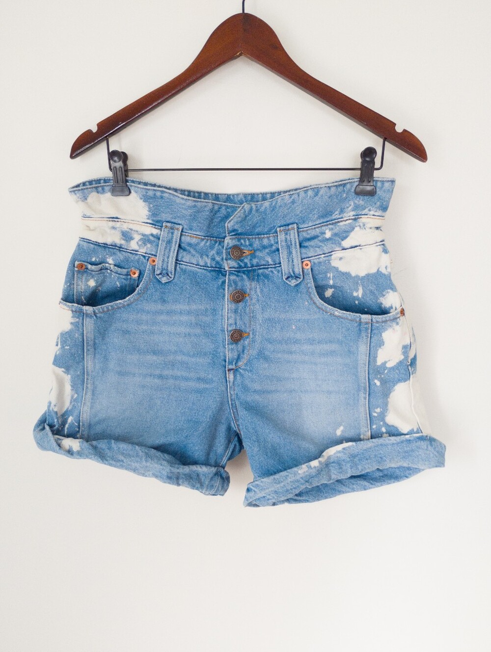 SER.O.YA Cass Olympia Bleached Denim Paperbag Shorts Size 29 Made in Italy